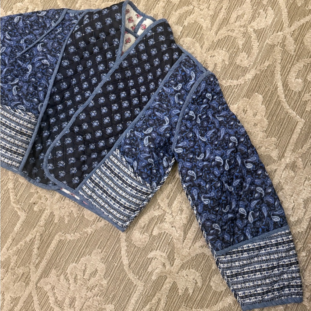 Mango QUILTED REVERSIBLE JACKET Pailsey Blue Pink White 100% Cotton Size Small - Picture 10 of 14
